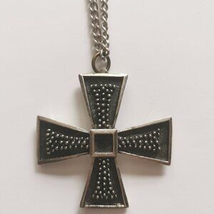 Black Silver Maltese Cross Pendant Necklace Iron Cross Chunky Vintage